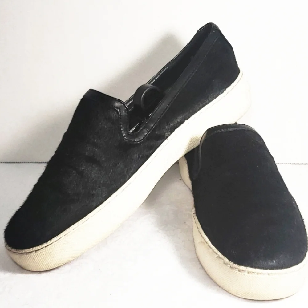Sam Edelman‎ Calf Hair Black Slip-On Sneakers  Size 8 Cow Fur Leather Upper